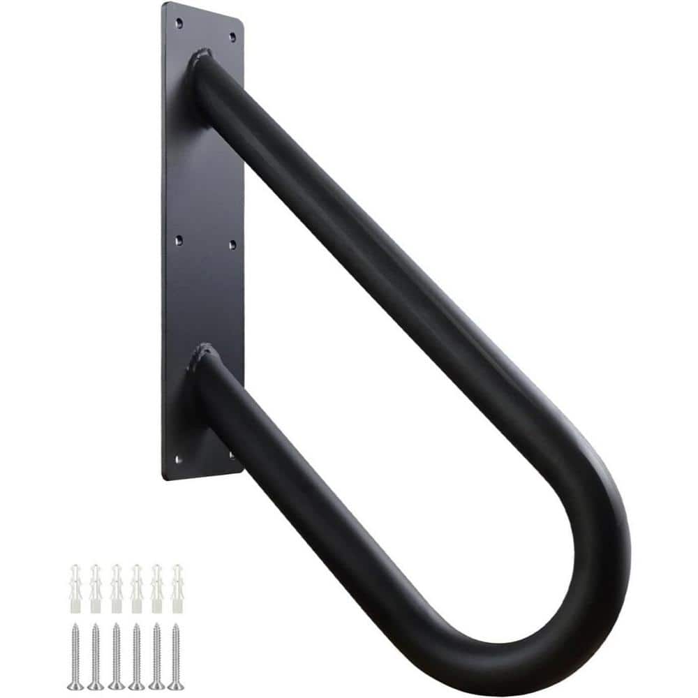 Angel Sar 18 in. Metal Handrails for Outdoor Steps Wall Mount, U-Shaped Handrail with Matte Black Finished for 1-2 Steps
