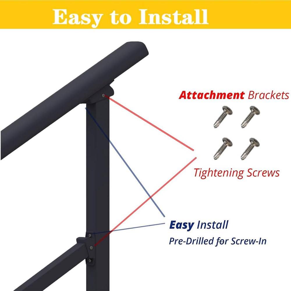 Angel Sar 4.4 ft. Metal Handrails for Outdoor Steps, 1-Step to 4-Step Stair Handrail and Indoor Stair Railing Kit