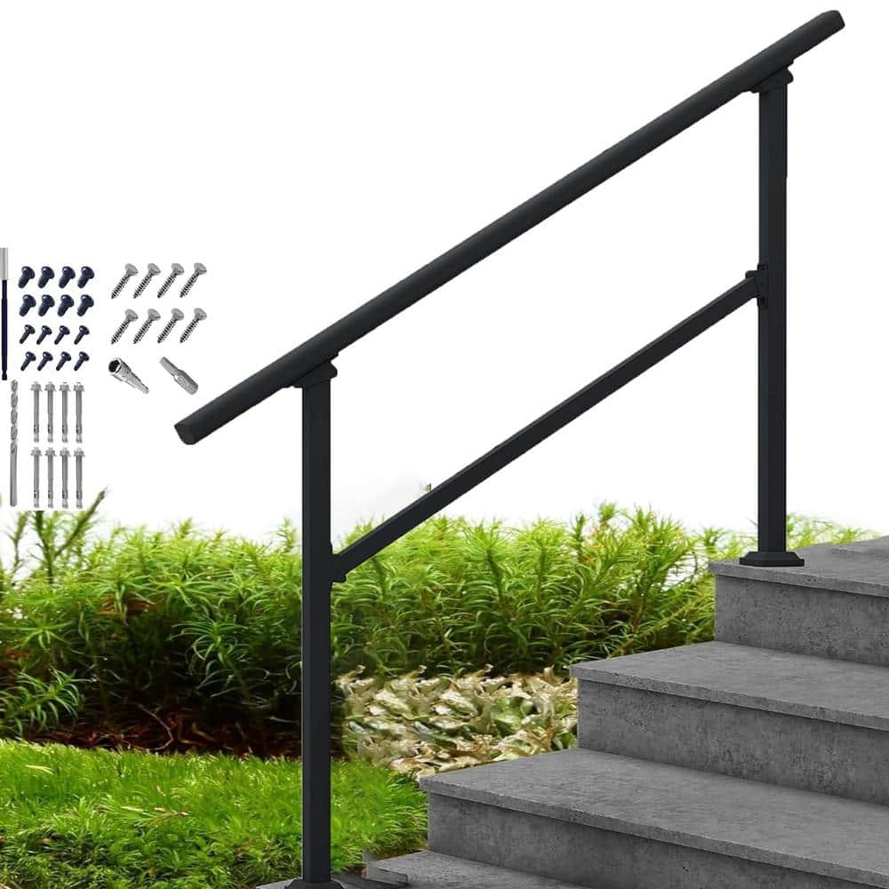 Angel Sar 4.4 ft. Metal Handrails for Outdoor Steps, 1-Step to 4-Step Stair Handrail and Indoor Stair Railing Kit