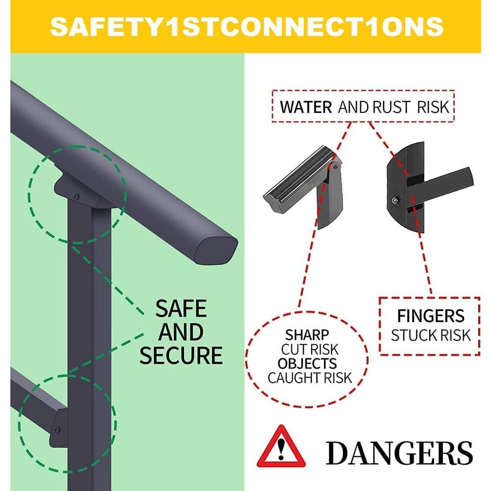 Angel Sar 4.4 ft. Metal Handrails for Outdoor Steps, 1-Step to 4-Step Stair Handrail and Indoor Stair Railing Kit