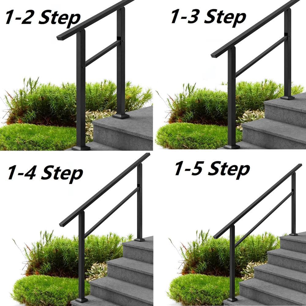 Angel Sar 4.4 ft. Metal Handrails for Outdoor Steps, 1-Step to 4-Step Stair Handrail and Indoor Stair Railing Kit