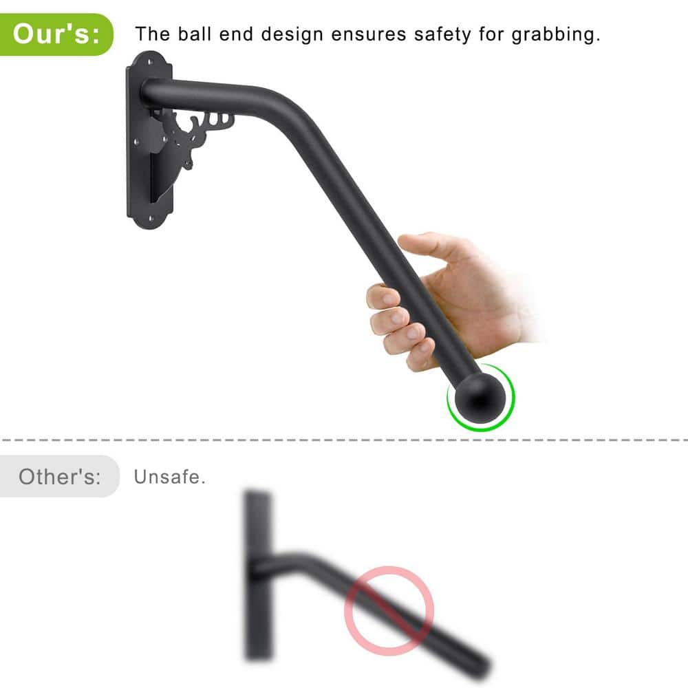 Angel Sar 2 ft. Metal Deer Shaped Fully Welded Handrail Iron Handrail for Outdoor Steps Garage Railing Safety Grab Bar