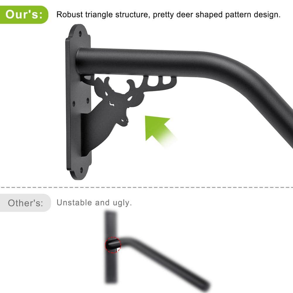 Angel Sar 2 ft. Metal Deer Shaped Fully Welded Handrail Iron Handrail for Outdoor Steps Garage Railing Safety Grab Bar