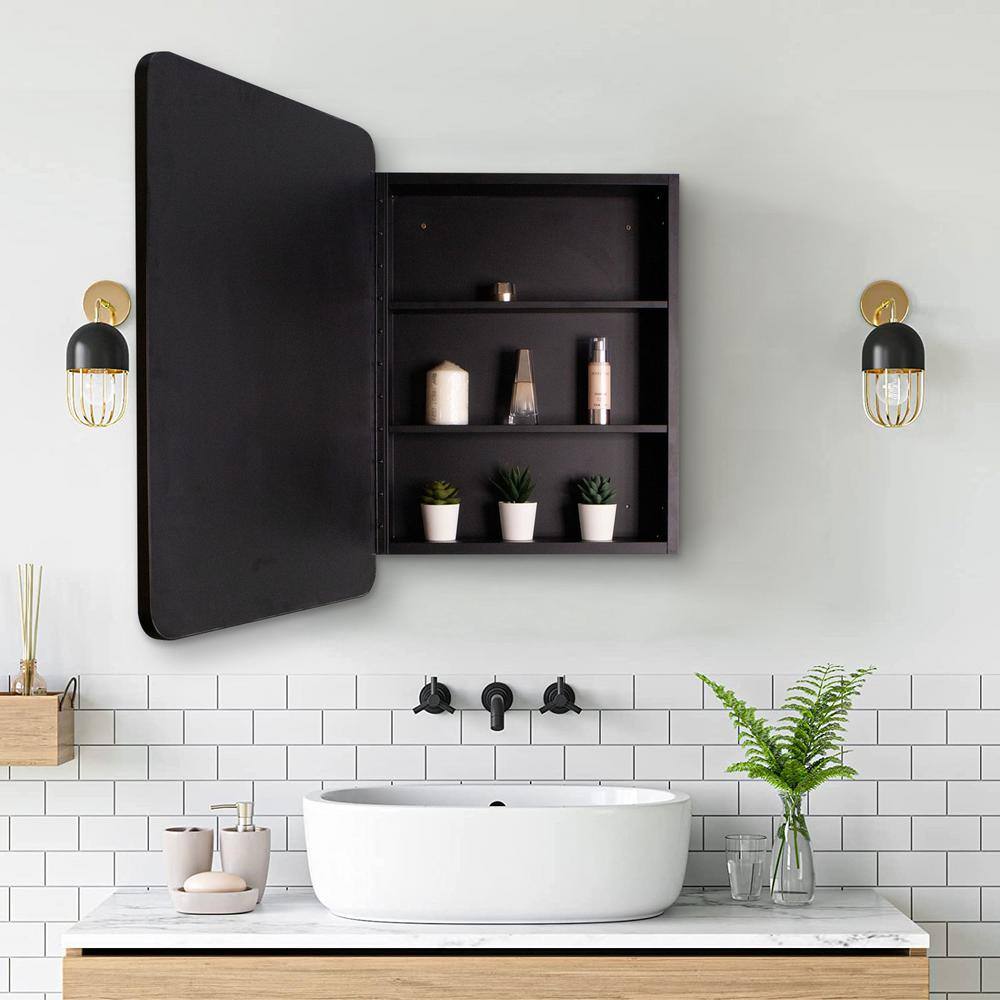 ANGELES HOME 24 in. W x 30 in. H Rectangular Aluminum Medicine Cabinet with Mirror and 2-Shelves, Surface-Mount or Recessed