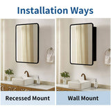 ANGELES HOME 24 in. W x 30 in. H Rectangular Aluminum Medicine Cabinet with Mirror and 2-Shelves, Surface-Mount or Recessed
