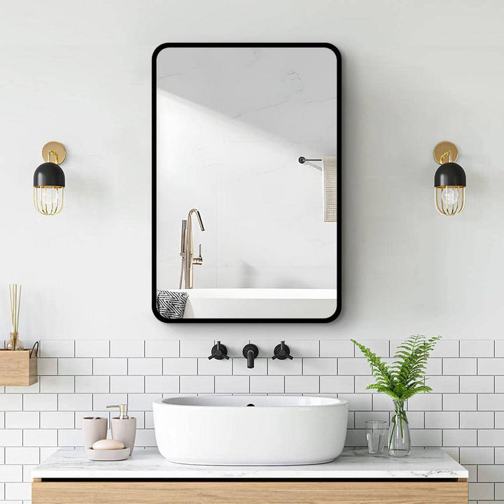 ANGELES HOME 24 in. W x 30 in. H Rectangular Aluminum Medicine Cabinet with Mirror and 2-Shelves, Surface-Mount or Recessed