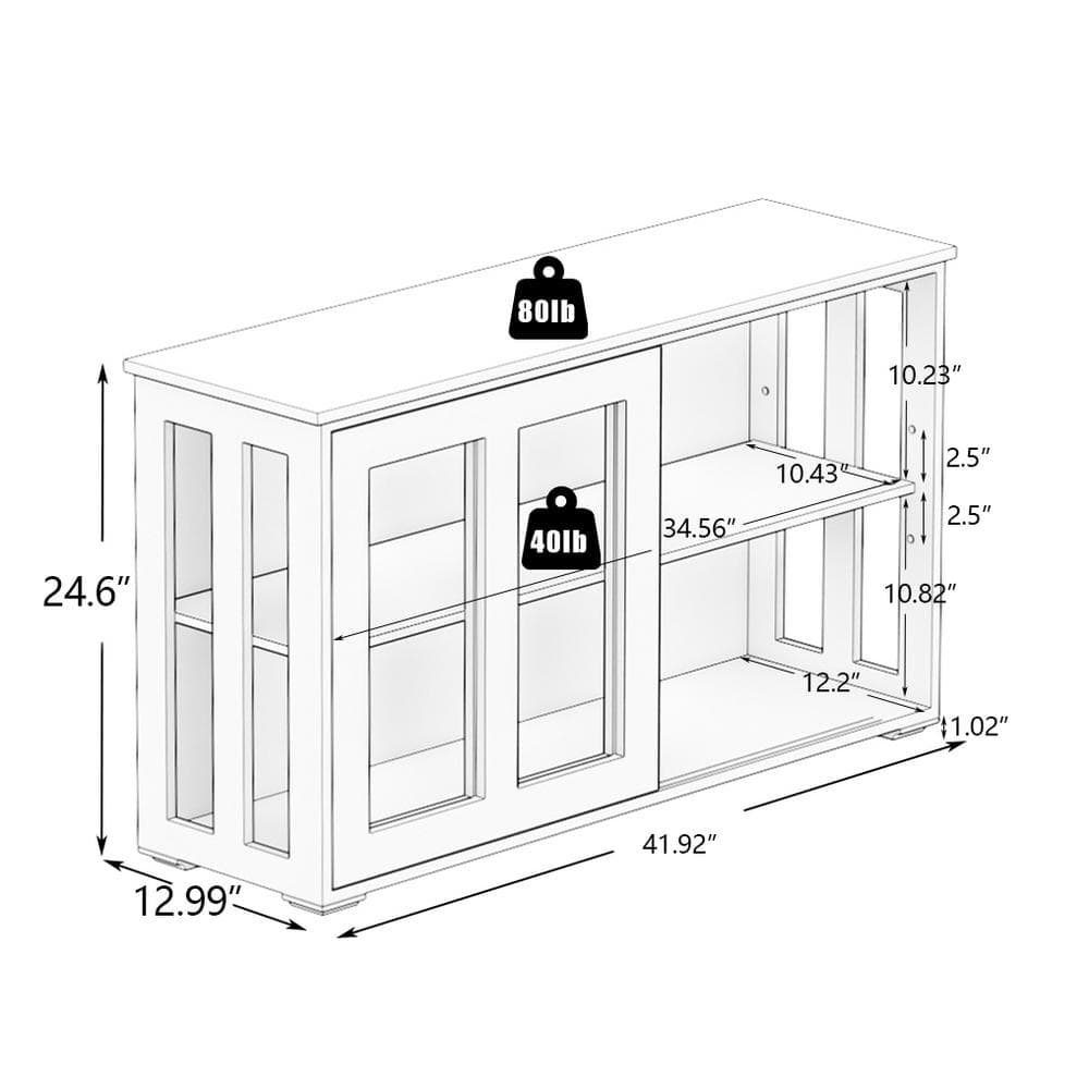 Modern 41.92 in. W x 12.99 in. D x 24.60 in. H in Black MDF Assemble Floor Diagonal Kitchen Cabinet Double Glass Doors