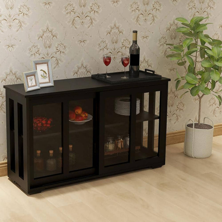 Modern 41.92 in. W x 12.99 in. D x 24.60 in. H in Black MDF Assemble Floor Diagonal Kitchen Cabinet Double Glass Doors