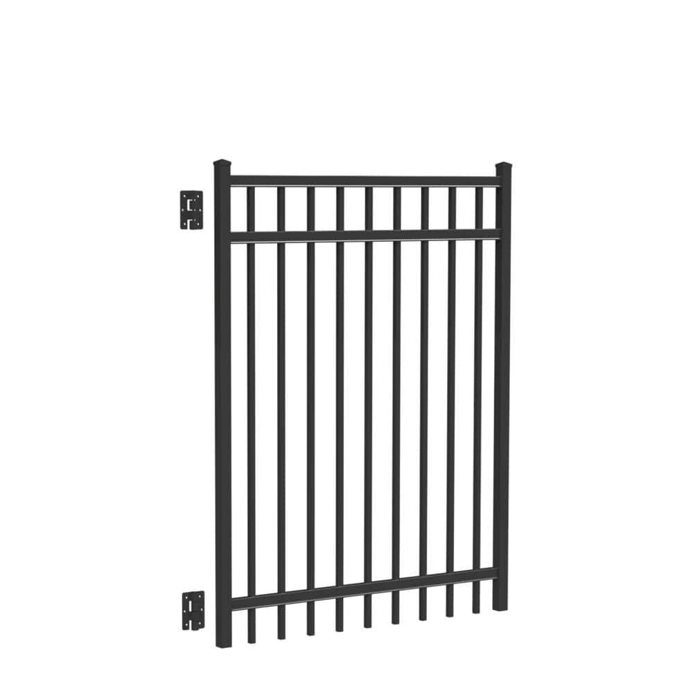 Barrette Outdoor Living Natural Reflections Heavy-Duty 4 ft. x 5 ft. Black Aluminum Straight Pre-Assembled Fence Gate