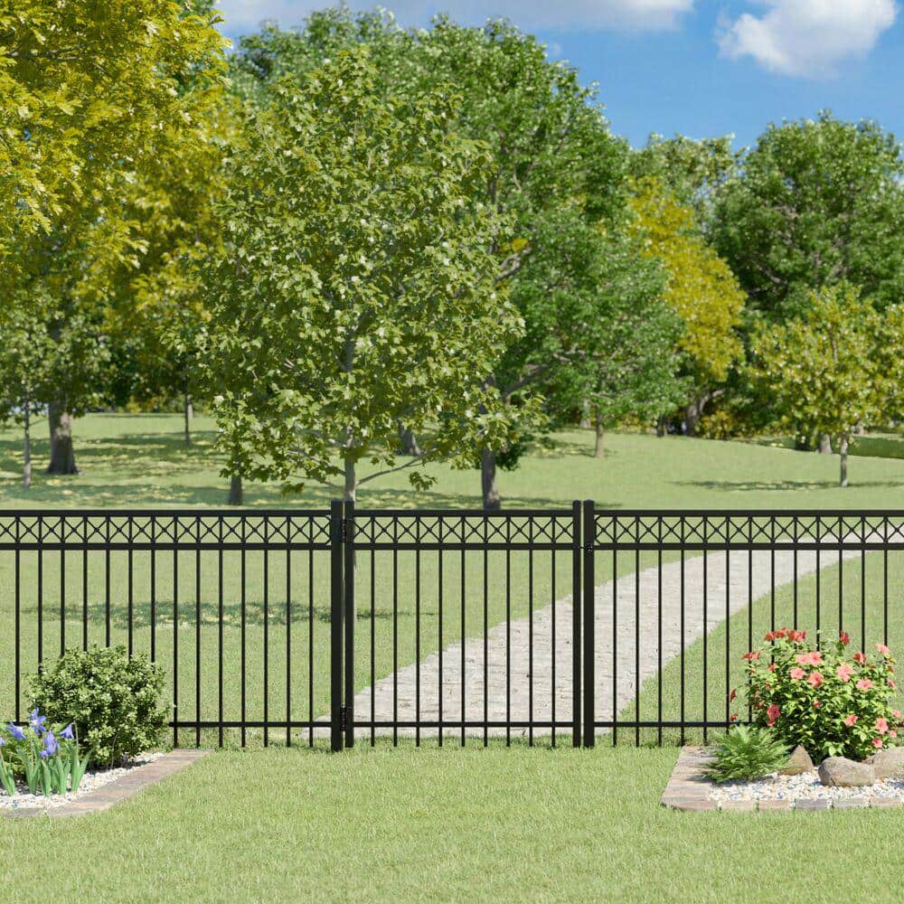 Barrette Outdoor Living Highland 4 ft. x 4 ft. Black Straight Decorative Flat Top Metal Fence Gate
