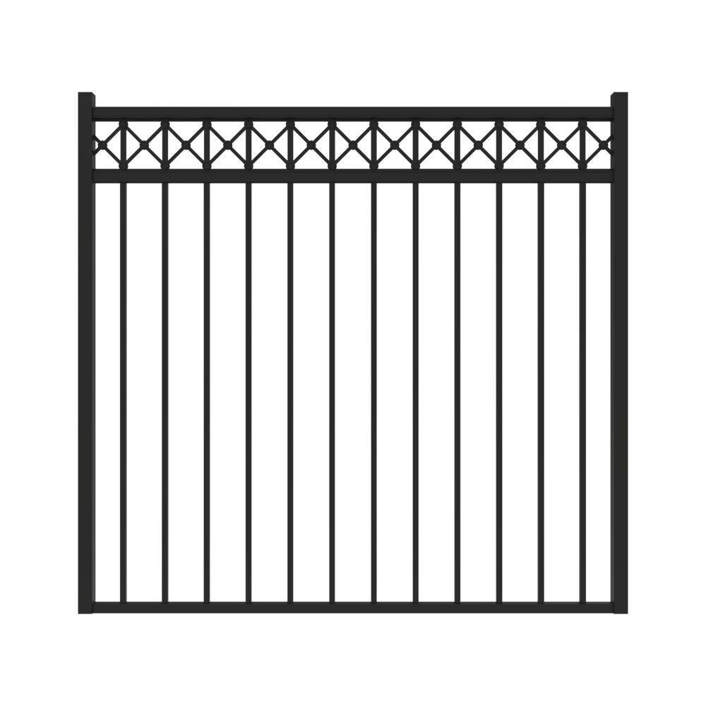 Barrette Outdoor Living Highland 4.5 ft. x 5 ft. Black Decorative Flat Top Straight Metal Fence Gate