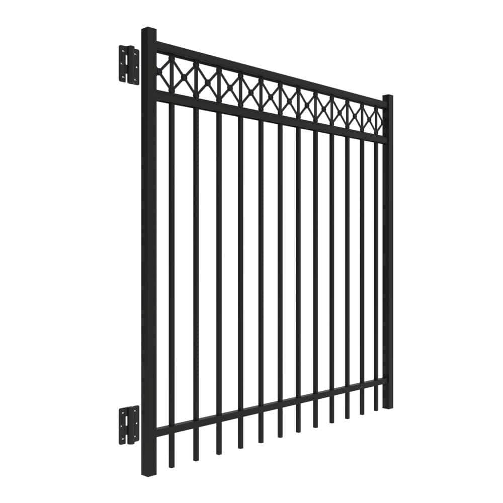 Barrette Outdoor Living Highland 5 ft. x 5 ft. Black Decorative Straight Flat Top Metal Fence Gate