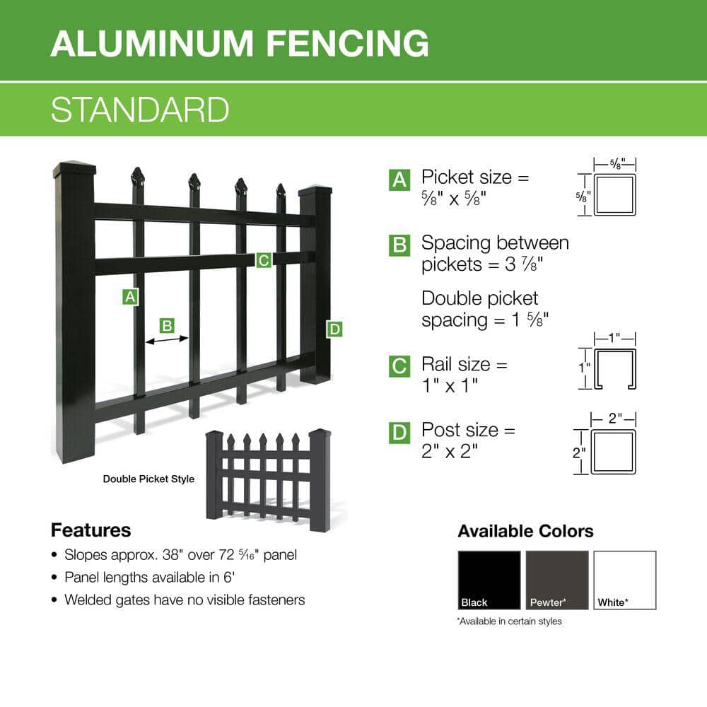 Barrette Outdoor Living Cascade Standard-Duty 6 ft. H x 6 ft. W Black Aluminum Pre-Assembled Fence Panel
