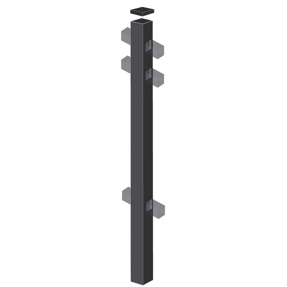 Barrette Outdoor Living Cascade Heavy-Duty 2-1/2 in. x 2-1/2 in. x 7-1/3 ft. Black Aluminum Fence Line Post