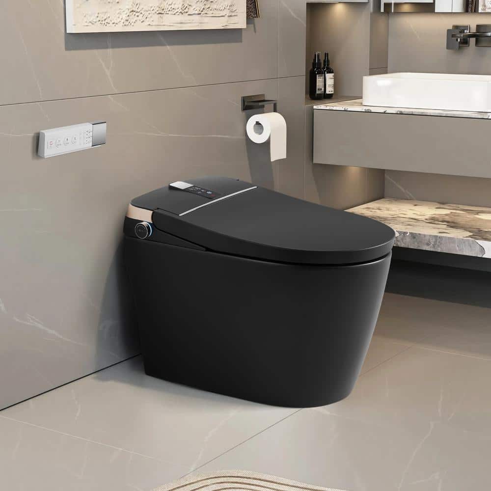 ANGELES HOME Black Smart Toilet Bidet with Auto Flush, Heated Seat & Warm Air Dryer