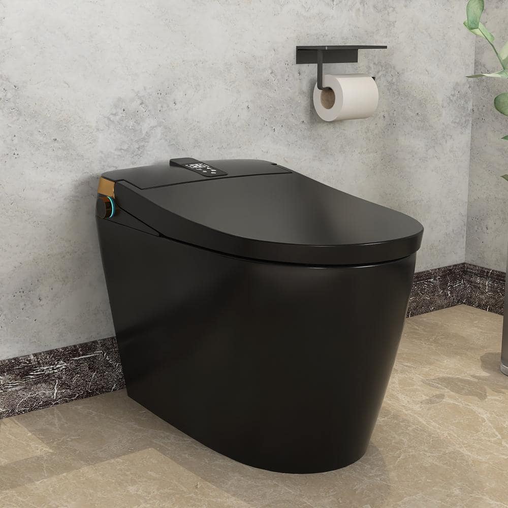 Smart Elongated Bidet Toilet 1.28 GPF Black with Deodorizing, Soft Close