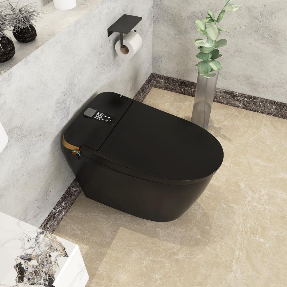 Smart Elongated Bidet Toilet 1.28 GPF Black with Deodorizing, Soft Close
