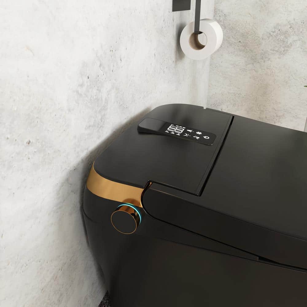 Smart Elongated Bidet Toilet 1.28 GPF Black with Deodorizing, Soft Close