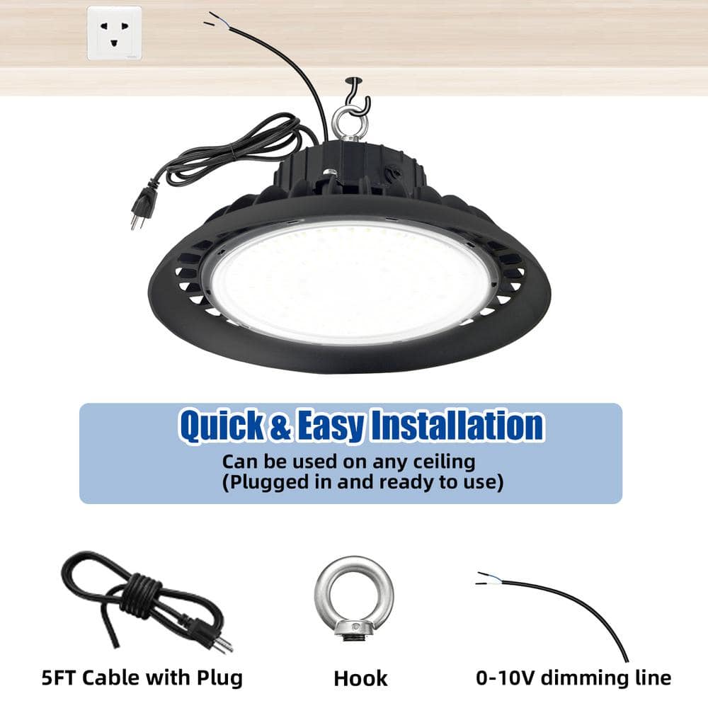 Bieuoram 200-Watt Integrated LED Dimmable Balck High Bay Light 32000LM 5000K Daylight Commercial UFO High Bay Light IP65 (3Pack)