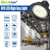 Bieuoram 200-Watt Integrated LED Dimmable Balck High Bay Light 32000LM 5000K Daylight Commercial UFO High Bay Light IP65 (3Pack)