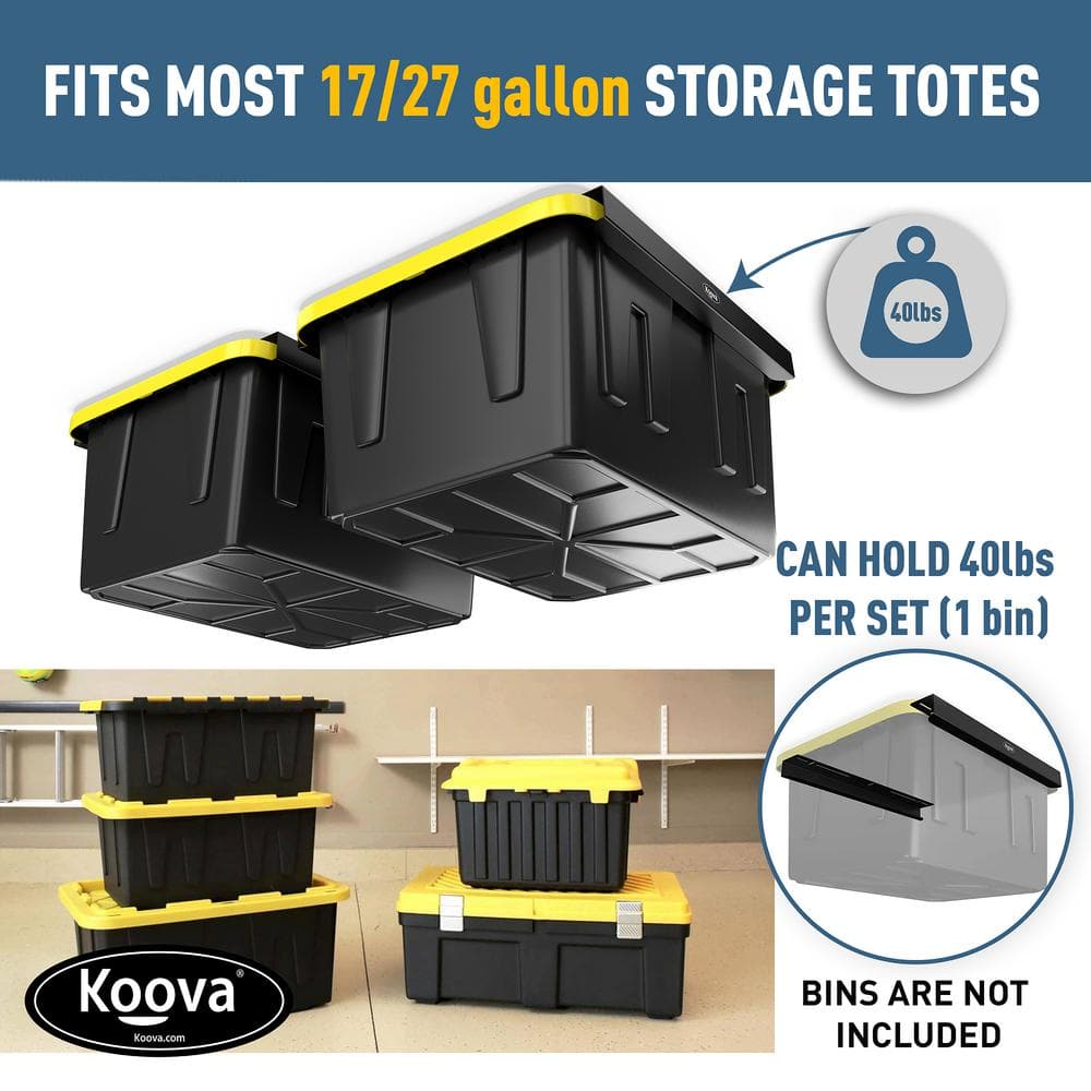 KOOVA 3 in. W x 2 in. H x 26 in. D Two Bin Rack Adjustable Height Overhead Garage Ceiling Mounted Storage Unit Black