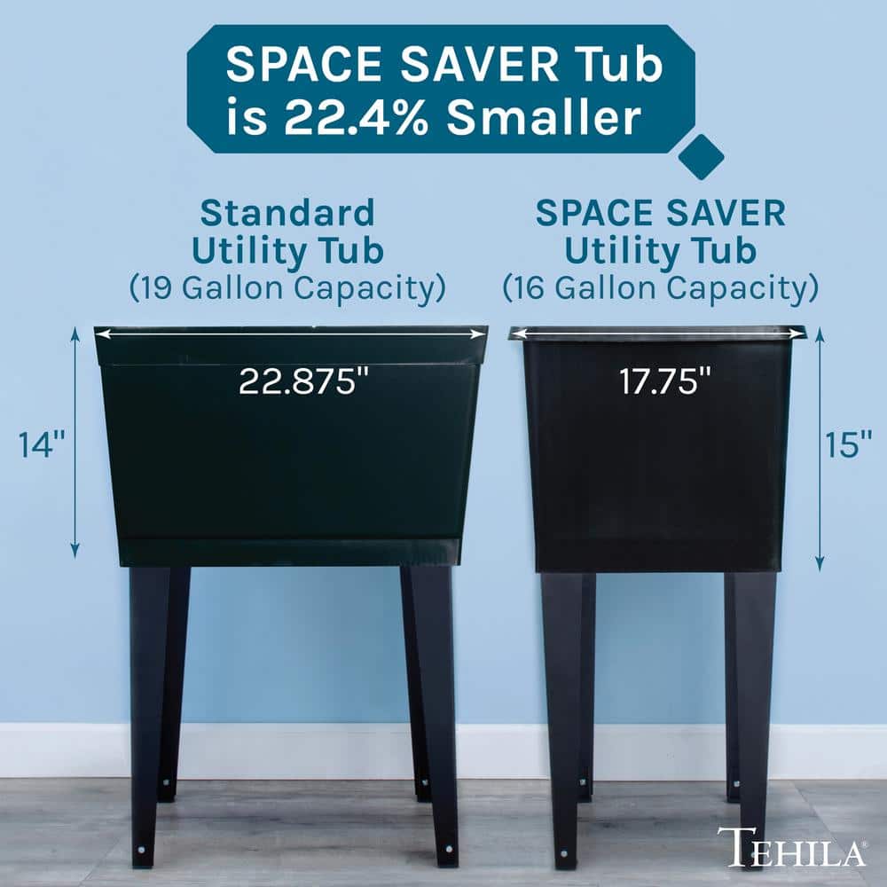 TEHILA 17.75 in. x 23.25 in. Thermoplastic Utility Sink in Black with Faucet and Soap Dispenser