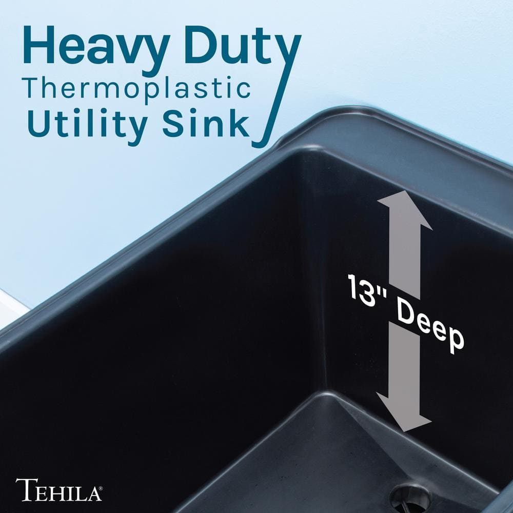 TEHILA 17.75 in. x 23.25 in. Thermoplastic Utility Sink in Black with Faucet and Soap Dispenser