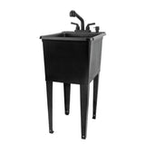TEHILA 17.75 in. x 23.25 in. Thermoplastic Utility Sink in Black with Faucet and Soap Dispenser