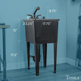 TEHILA 17.75 in. x 23.25 in. Thermoplastic Utility Sink in Black with Faucet and Soap Dispenser