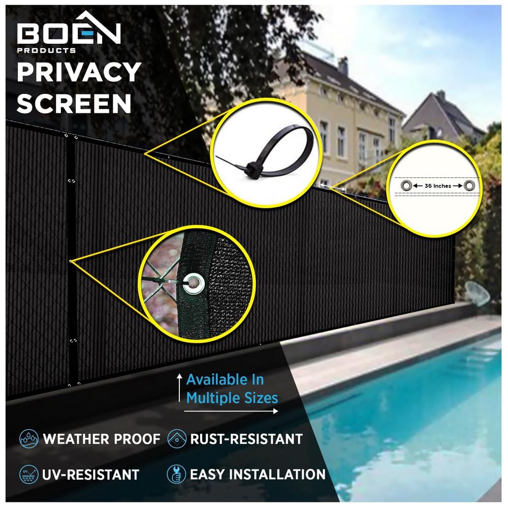 BOEN 6 ft. x 15 ft. Black Privacy Fence Screen Netting Mesh with Reinforced Grommet for Chain link Garden Fence