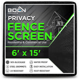 BOEN 6 ft. x 15 ft. Black Privacy Fence Screen Netting Mesh with Reinforced Grommet for Chain link Garden Fence