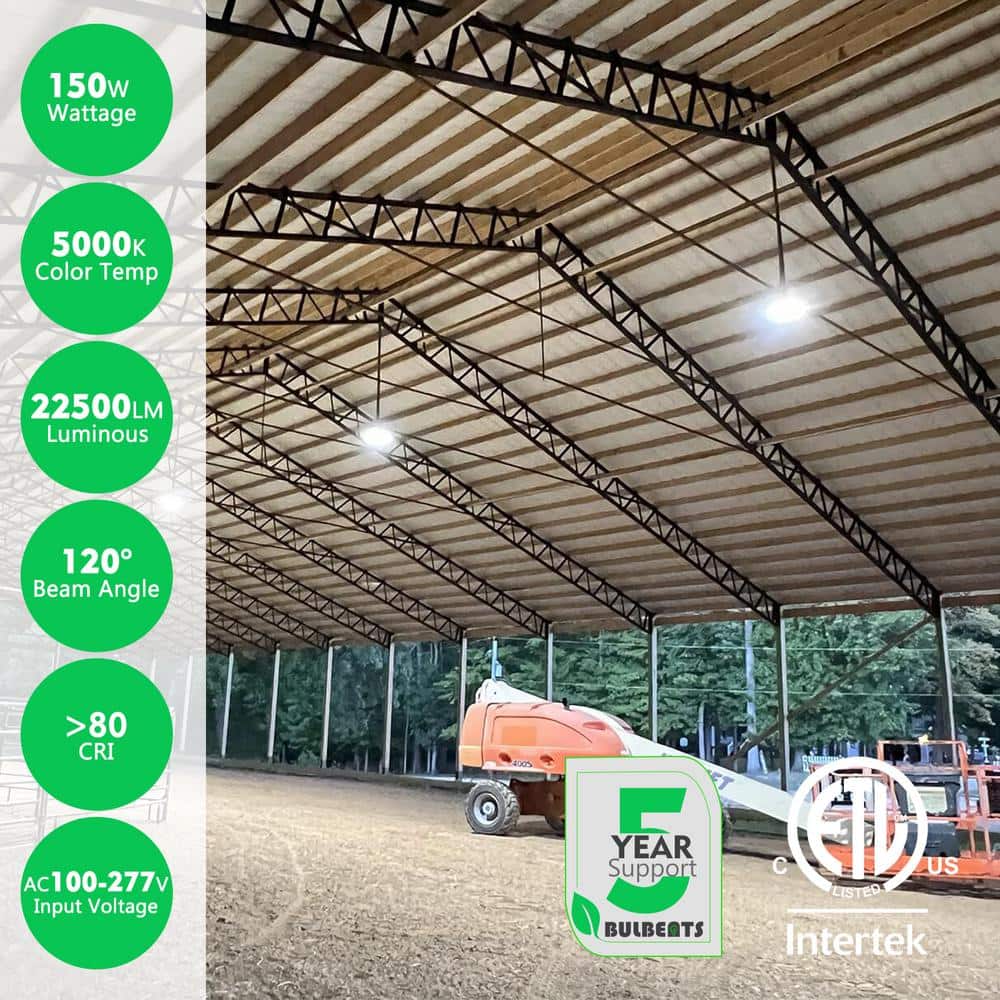 bulbeats 5Pack of 150W LED High Bay Light 22500LM High Bay LED Shop Lights AC100-277V Commercial Bay Lighting for Warehouse