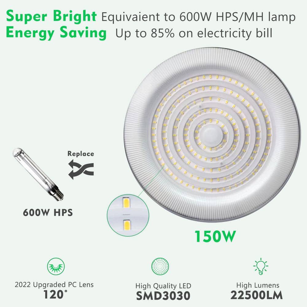 bulbeats 5Pack of 150W LED High Bay Light 22500LM High Bay LED Shop Lights AC100-277V Commercial Bay Lighting for Warehouse