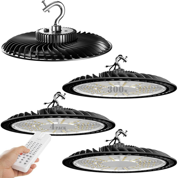 bulbeats 4Pack of 300W LED High Bay Light with Motion Sensor 45000LM UFO High Bay LED Shop Light, AC100-277V UFO LED Lights