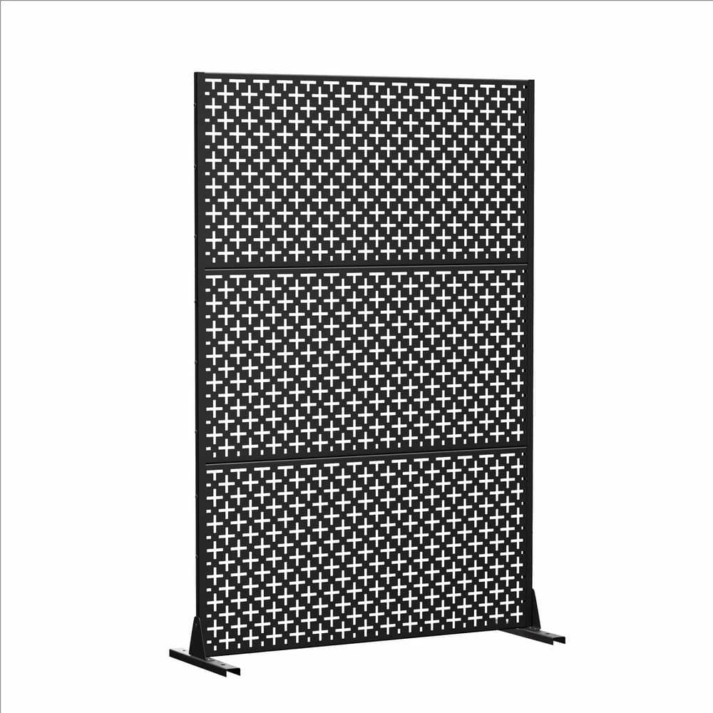 cadeninc 2.92 ft x 6 ft Freestanding Metal Privacy Screen, Black Louvered Panels