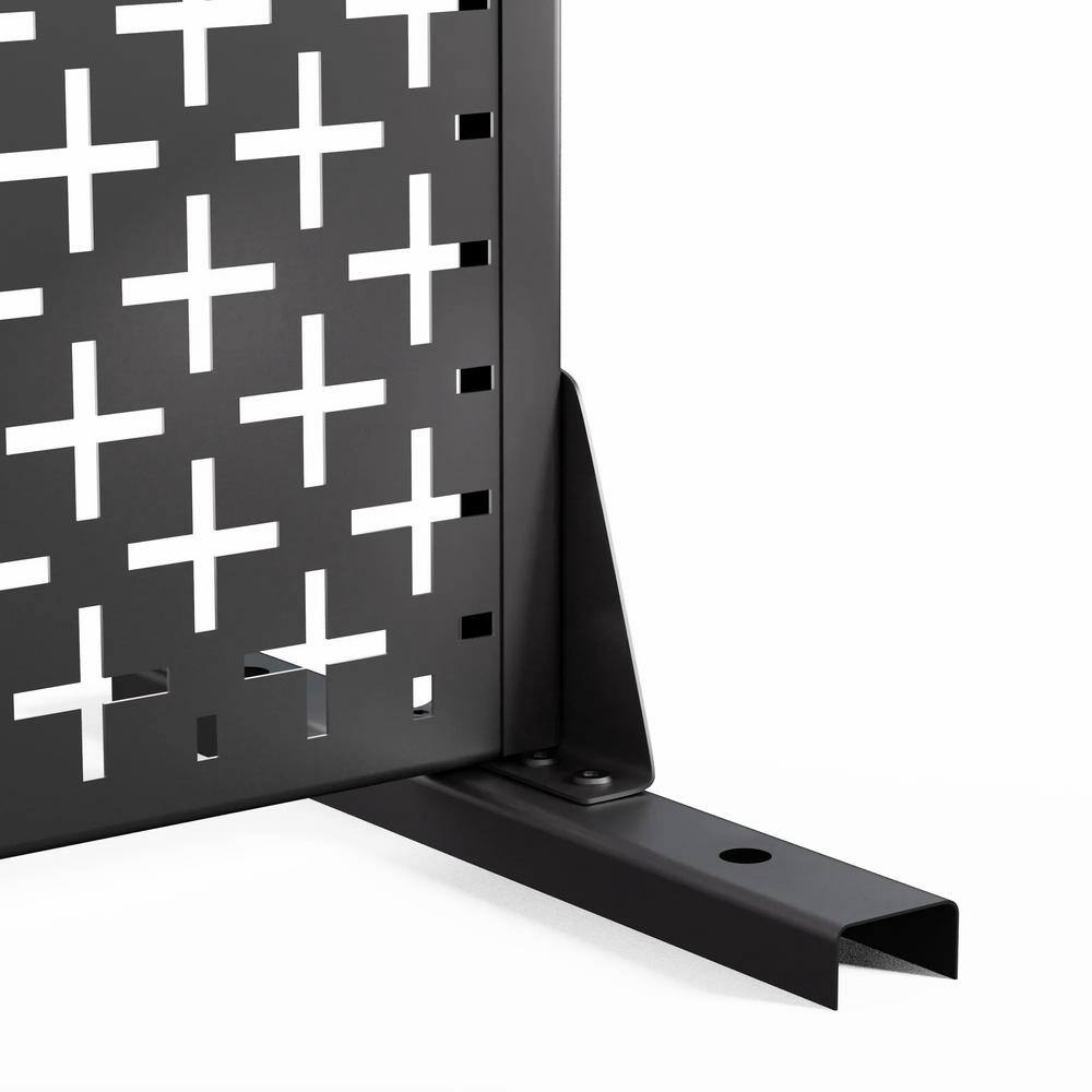 cadeninc 2.92 ft x 6 ft Freestanding Metal Privacy Screen, Black Louvered Panels