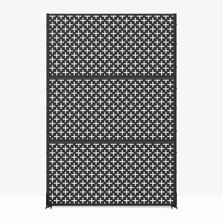 cadeninc 2.92 ft x 6 ft Freestanding Metal Privacy Screen, Black Louvered Panels