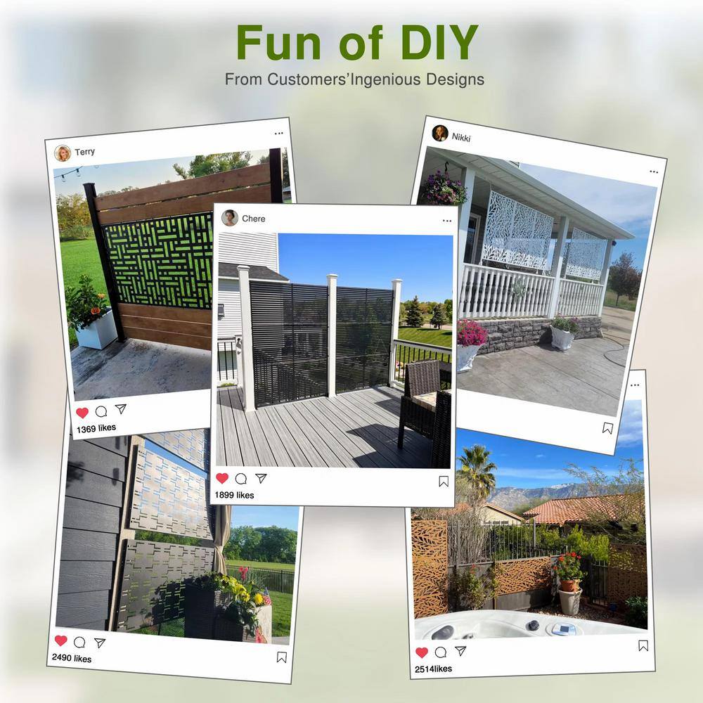 cadeninc 2.92 ft x 6 ft Freestanding Metal Privacy Screen, Black Louvered Panels