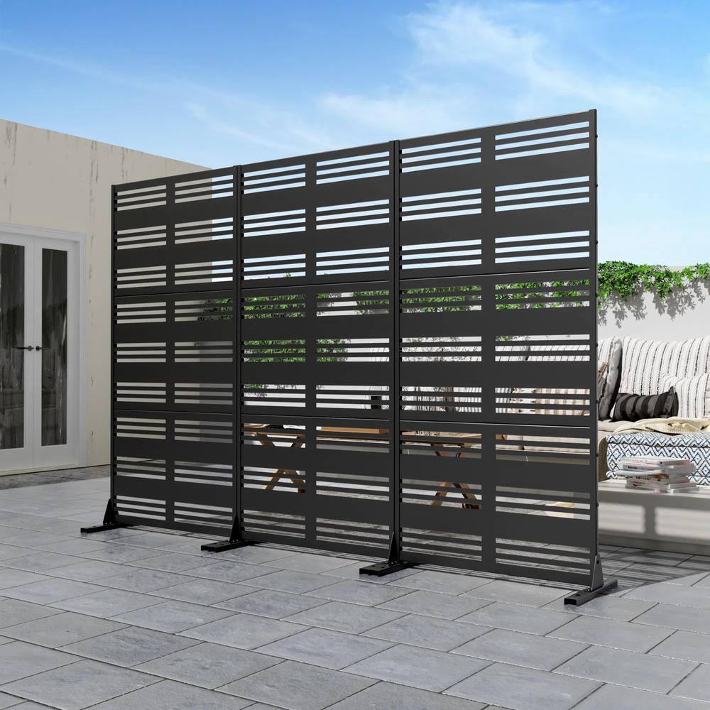 cadeninc Freestanding Metal Privacy Screen Fence Panels, 2.92 ft x 6 ft, Black