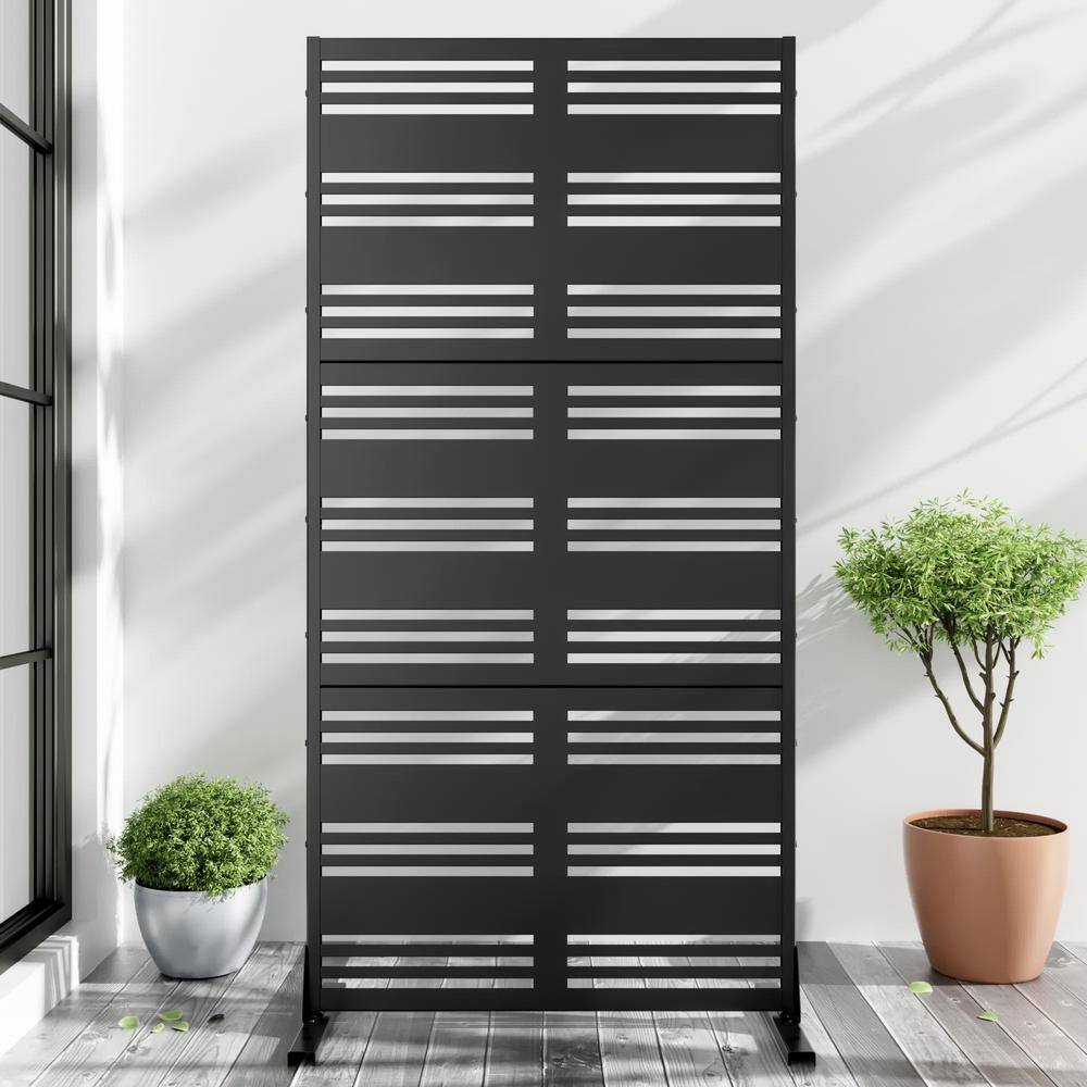 cadeninc Freestanding Metal Privacy Screen Fence Panels, 2.92 ft x 6 ft, Black