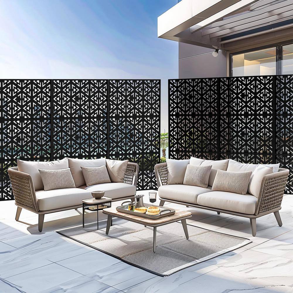 Cadeninc 3.92 ft. x 6 ft. Black Metal Freestanding Privacy Screen Fence Panel