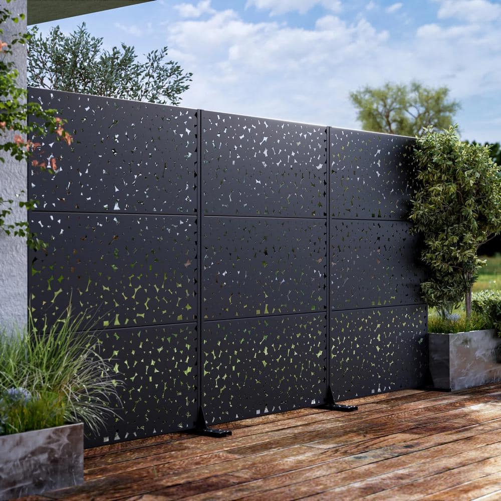 cadeninc Outdoor and Indoor Freestanding Metal Privacy Screen, Black, 3.92 ft. x 6 ft.