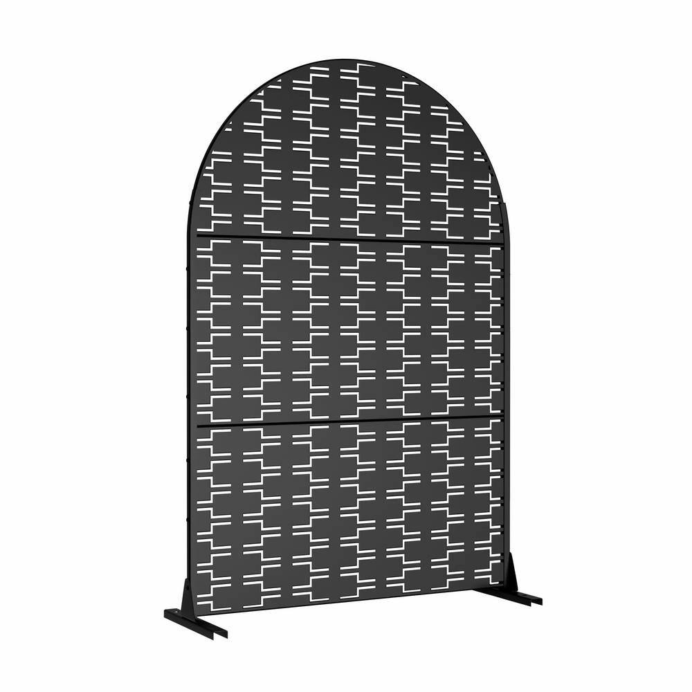 cadeninc Outdoor and Indoor Freestanding Arched Metal Privacy Screen, 3.92 ft. x 6 ft., Black