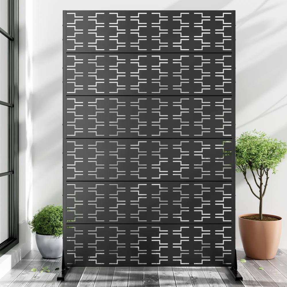cadeninc 3.92 ft x 6 ft Metal Freestanding Privacy Screen Fence Panels - Brick-Shaped Black
