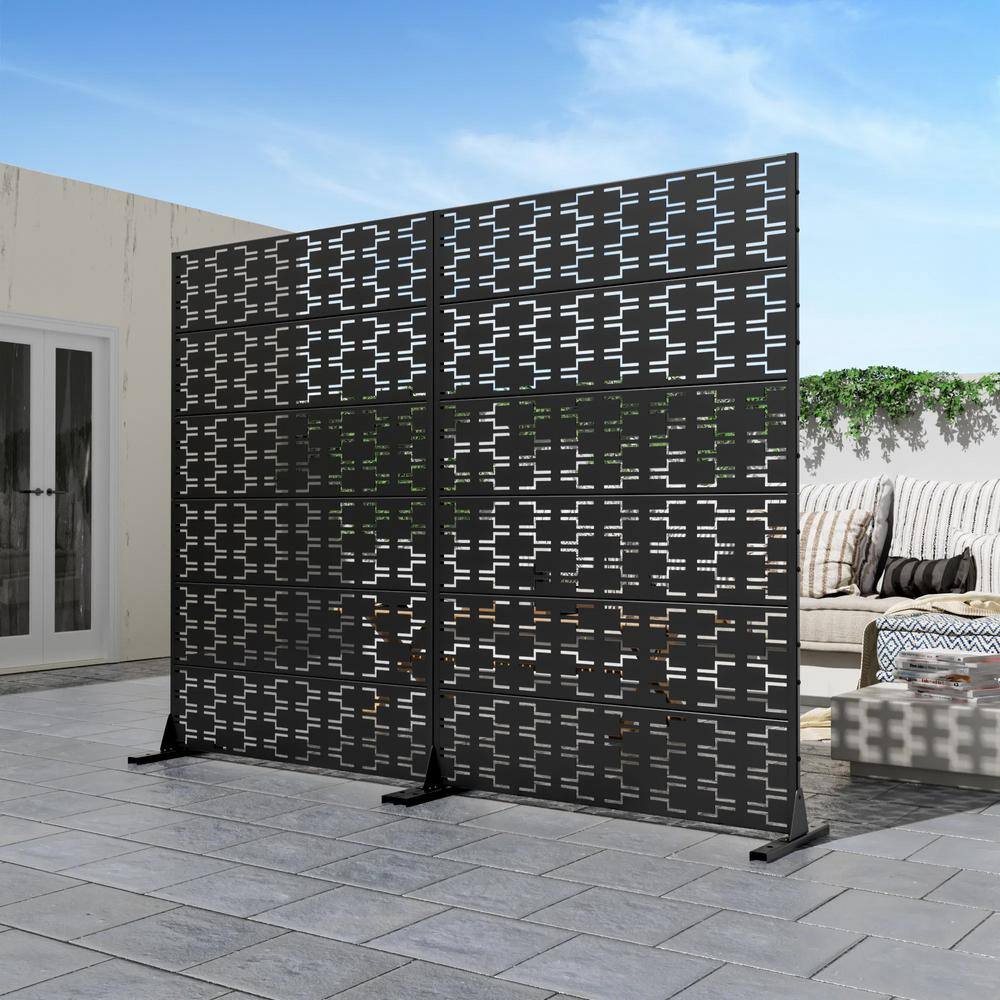 cadeninc 3.92 ft x 6 ft Metal Freestanding Privacy Screen Fence Panels - Brick-Shaped Black