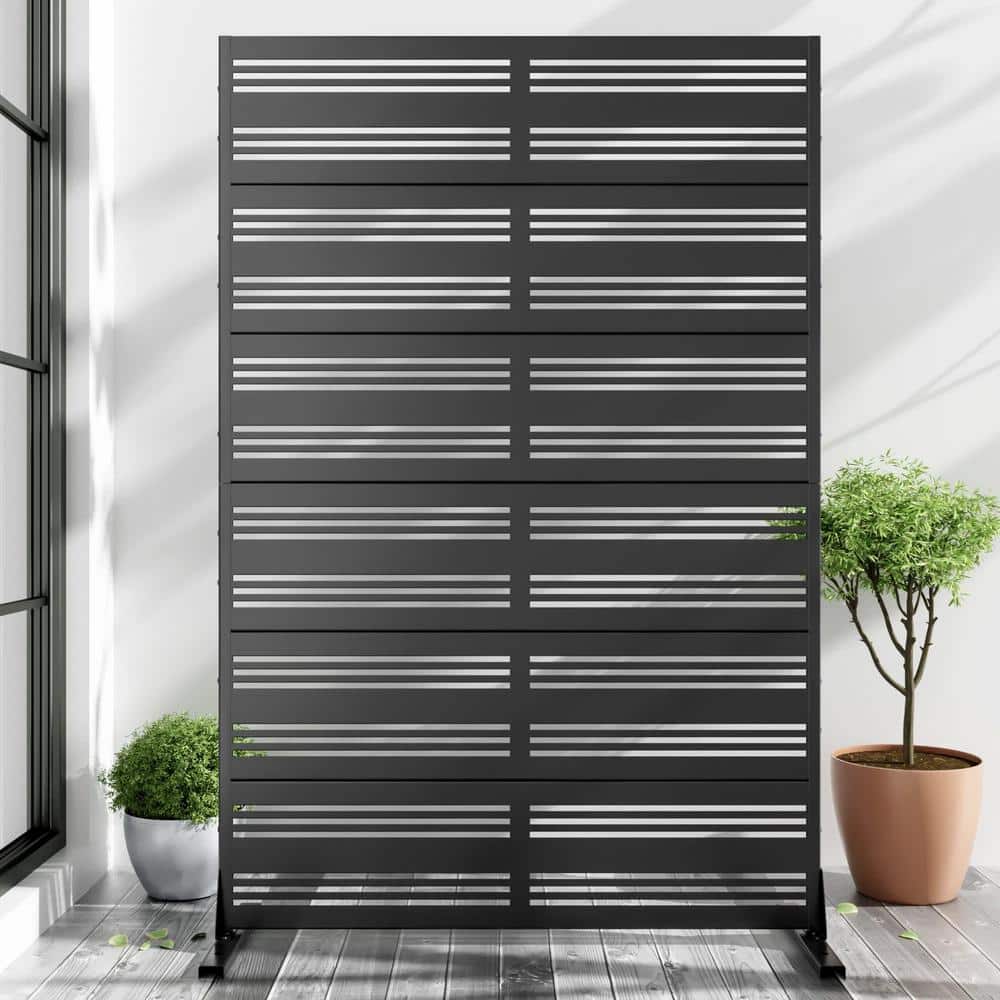 cadeninc Outdoor and Indoor Black Metal Privacy Screen Fence Panels, 3.92 ft. x 6 ft.