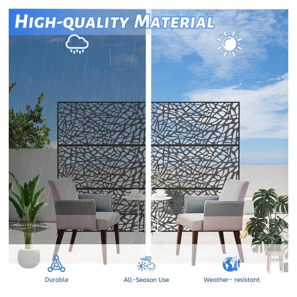 cadeninc Freestanding Black Metal Privacy Screen 3.98 ft x 5.89 ft