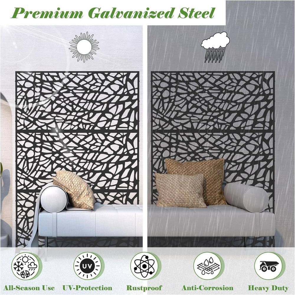 cadeninc Freestanding Steel Privacy Screen Fence Panels - 4.03 ft x 5.9 ft - Black