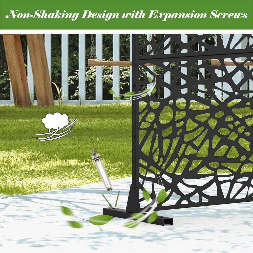 cadeninc Freestanding Steel Privacy Screen Fence Panels - 4.03 ft x 5.9 ft - Black