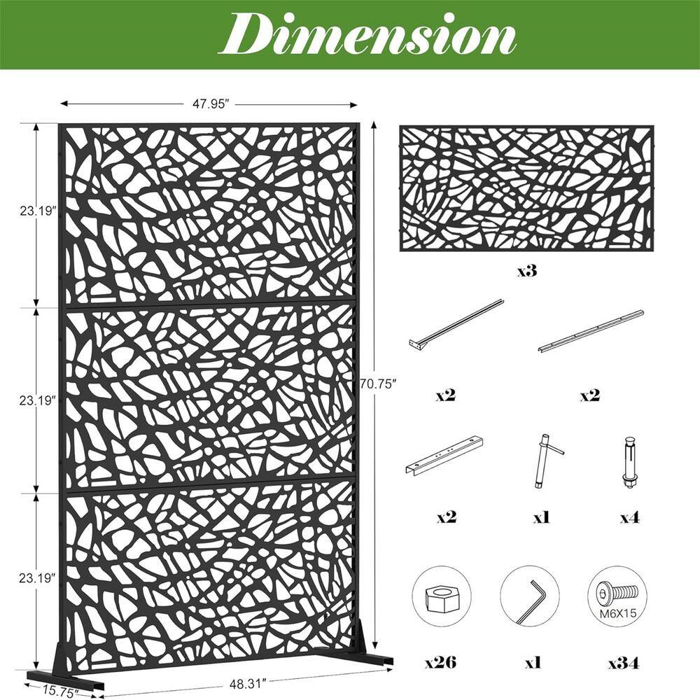 cadeninc Freestanding Steel Privacy Screen Fence Panels - 4.03 ft x 5.9 ft - Black